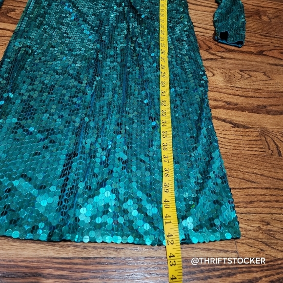 Vintage 80s Oleg Cassini Sequin Teal Dress - Picture 5 of 8